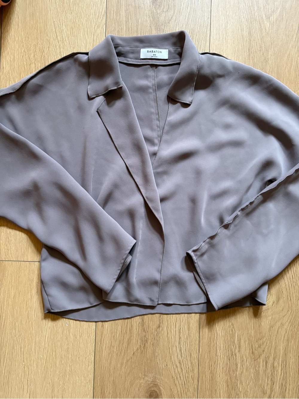 Babaton Taupe Cropped Draped-Front Blouse